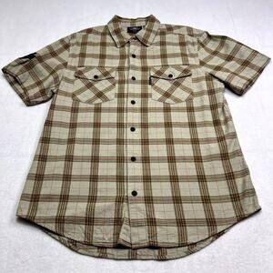 Motorclothes Harley davidson Shirt Mens Large Brown Plaid Short Sleeve